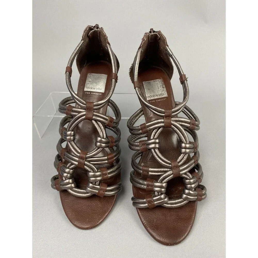 WOMENS 6.5 DOLCE VITA SANDAL WEDGE STRAPPY CAGED GLADIATOR BROWN OPEN TOE WEDGE